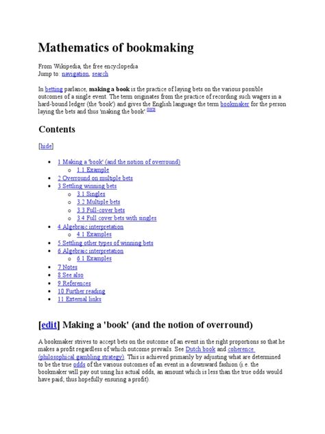 Mathematics of bookmaking .